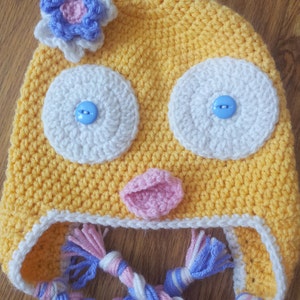 Yellow Easter baby chick earflap hat 1-4 year old image 1