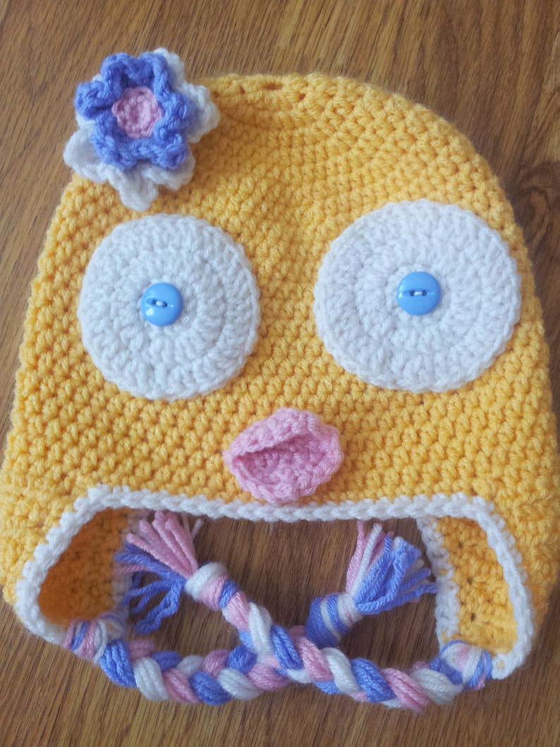 Yellow Easter baby chick earflap hat 1-4 year old image 1