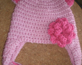 3-6 month adorable pink/dark pink teddy bear hat with earflaps and ties.