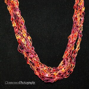 Adjustable Orange/Red/Wine/Silver mini ladder trellis ribbon necklace image 2