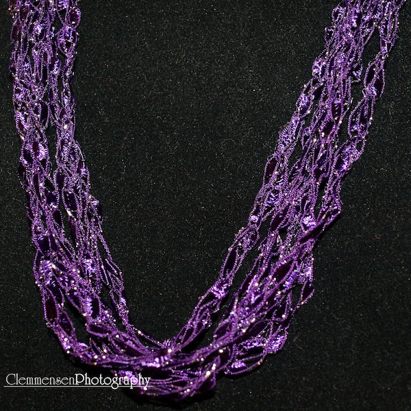 Purple/Silver ladder trellis ribbon necklace