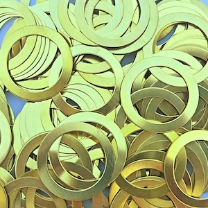 Brass Washer Stamping Blanks, 16 Gauge, 1 1/2" to 3/4" outer diameter, second dimension is inner diameter, use drop down menu, USA Made!