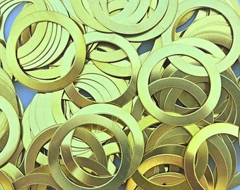 Brass Washer Stamping Blanks, 16 Gauge, 1 1/2" to 3/4" outer diameter, second dimension is inner diameter, use drop down menu, USA Made!