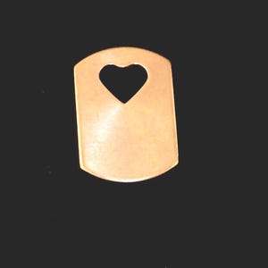Copper Dog Tags w/ 1/2" Heart Cut Out -  1" x 1 1/2" x 18 Gauge - Qty 3 - Sale Item