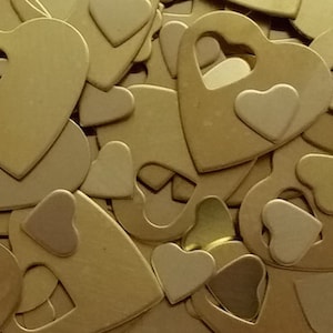 Brass Heart Pendants - Qty 3, 1 1/4&quot;, Bopper, Brass Heart Washers, Pendants, stamping blanks, metal stamping blanks, heart blanks
