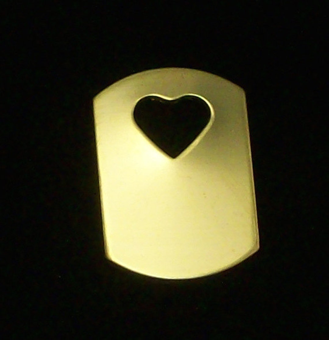 Brass Dog Tags W/ 1/2 Heart Cut Out 1 X 1 1/2 X 18 Gauge Qty 3, Key