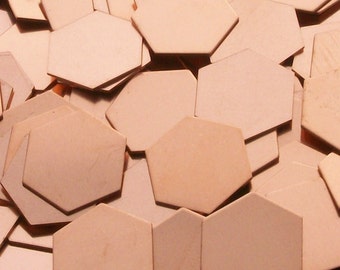 Copper Hexagon Stamping Blanks - 5/8" x 22 Gauge - Qty 3, metal stamping blanks, stamping supplies, etching blank, embossing blanks