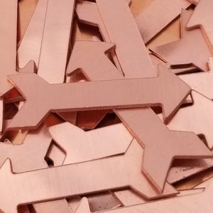 Flecha de cobre en metal para estampar a mano - 1/2" x 1 1/2" x 18 ga - Cantidad 3