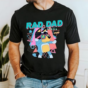 Blue Dog Rad Dad T-Shirt, Cute Rad Dad Blue Dog Shirt, Rad dad retro blue dog shirt, toddler Dad gift shirt blue dog rad Dad