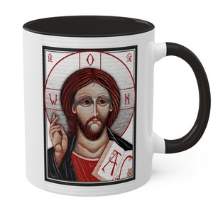 Christian Mugs, Jesus Icon Mug, Ceramic Tea Cup, Unique Drinkware, 11oz Mug, Christian Home Decor, Colorful Coffee Mug, Christian Gifts