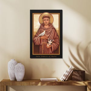 Catholic Saint Art, Saint Francis of Assisi Religious Icon Canvas Print, Christian Wall Art, St Francis Gift, Christian Art, Christian Gift