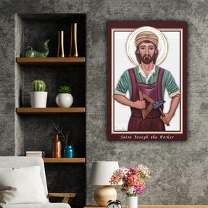 St Joseph the Worker, Christian Canvas Art, Patron Saint Gift, Father&#39;s Day Gift, Gifts for Dad, Dad Gifts, Confirmation Gift, Religious Art