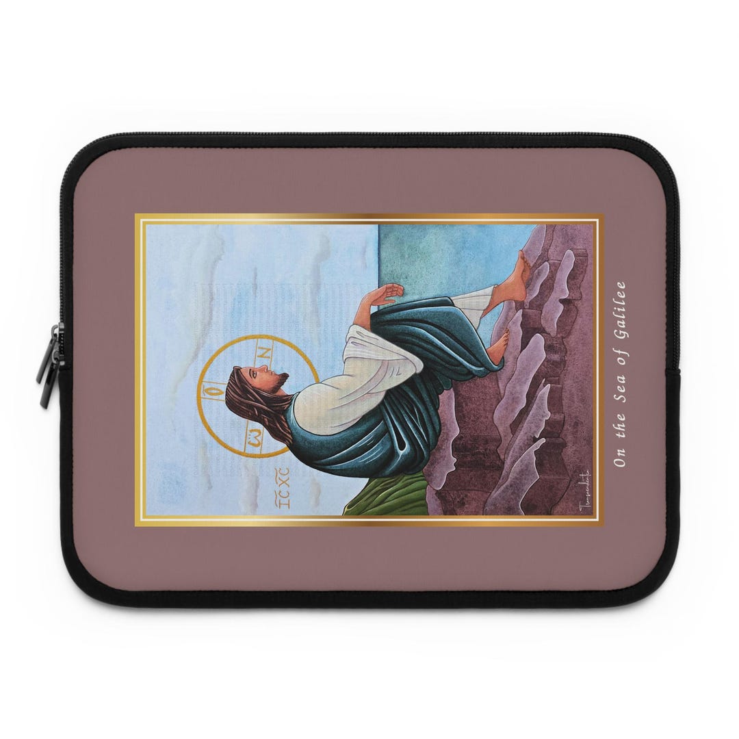 Jesus on the Sea of Galilee Laptop Sleeve, Pastel Red Catholic Icon ...