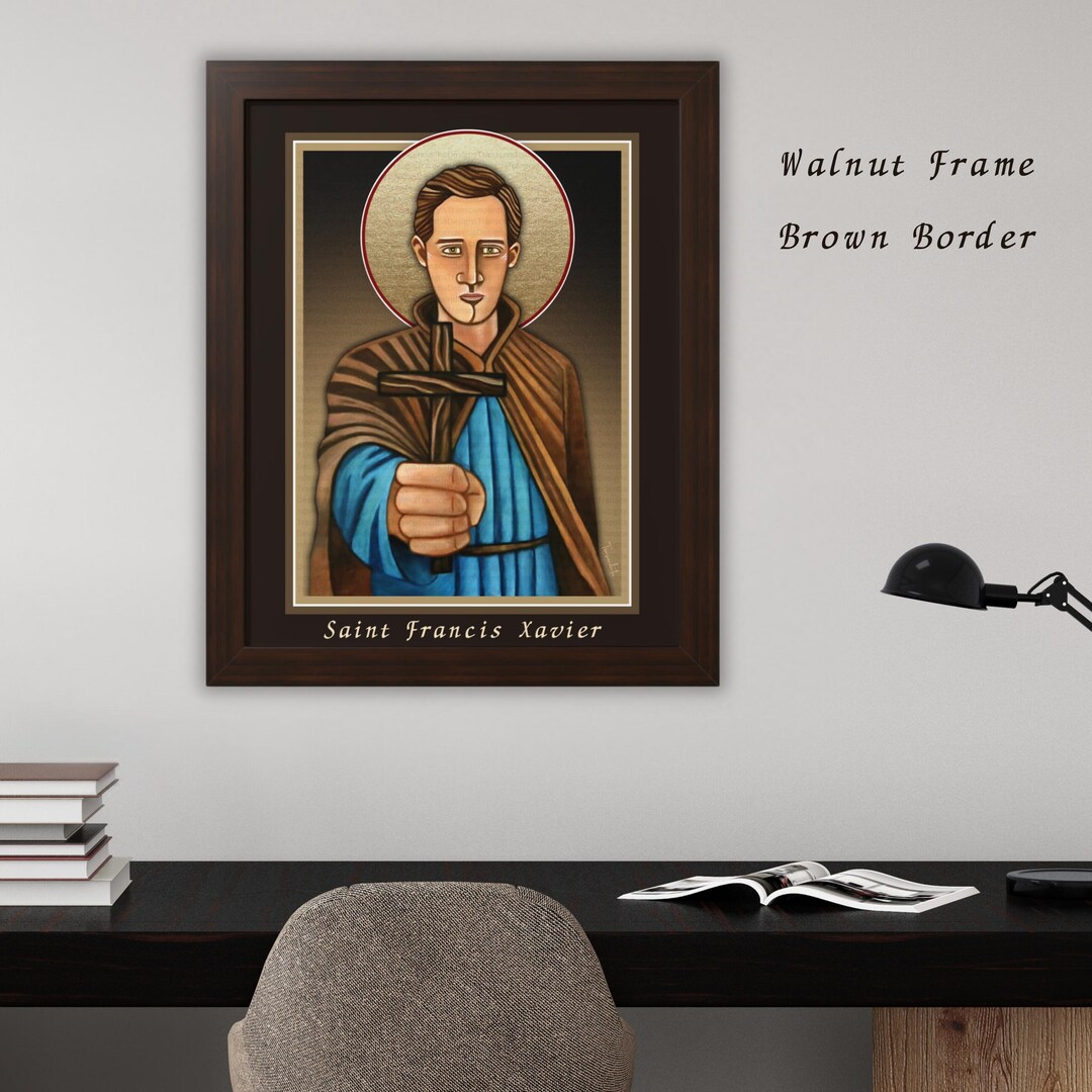 St Francis Xavier Framed Icon Print, Christian Wall Art, Walnut Frame ...