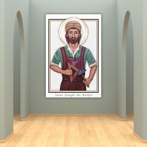 Christian Canvas Art, Father&#39;s Day Gift, St Joseph the Worker, Patron Saint Gift, Dad Gifts, Christian Wall Art, Religious Icon Canvas
