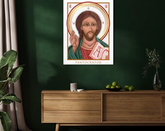 Lienzo con icono de Jesús Pantocrátor – Decoración de pared católica
