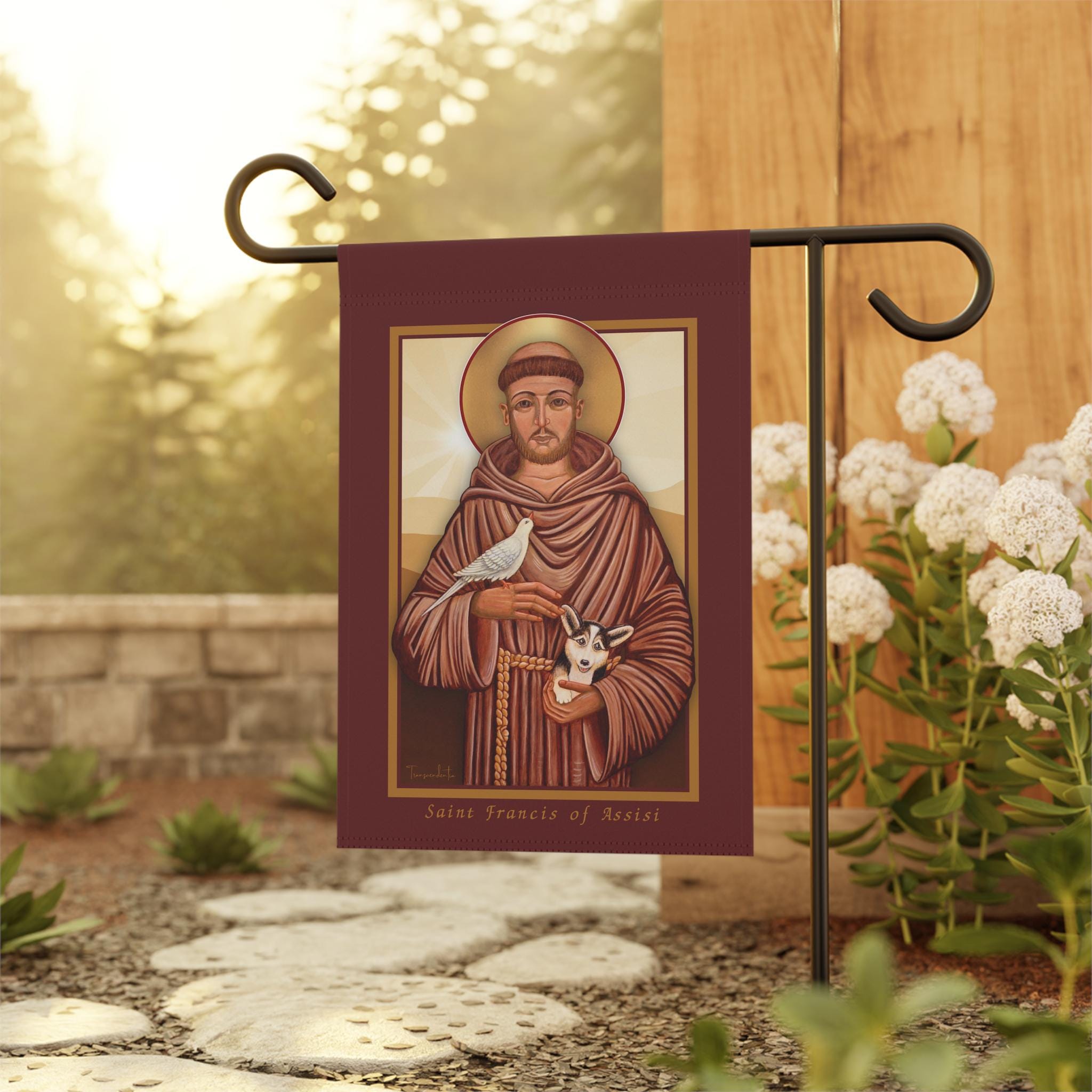 Gartenfahnenbanner, Franziskus von Assisi Geschenk, Christliche Wohnkultur, Outdoor Fahne, Christliche Geschenke, Christliche Ikone, Christliche Gartenfahne