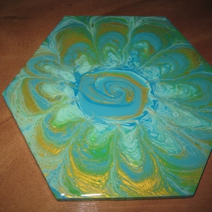 Hand crafted Ceramic Tile Pour Painted Trivet