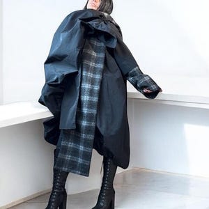 Avant Garde Wool Coat: Black & White Plaid, Gothic Winter Outerwear