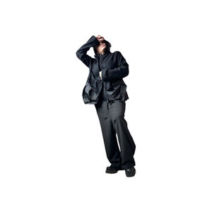 Avant Garde Asymmetrical Black thick jacket  - Gothic Extravagant Shiny Trench Coat - Modern Stylish Fashion