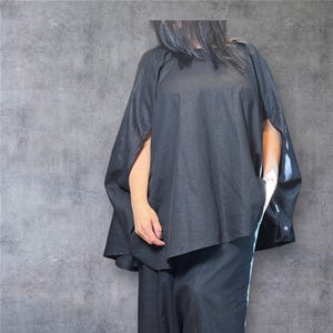 Oversized Black Linen Tunic Plus Size | Asymmetrical Minimalist Artistic Top | Loose Fit Handmade Front Blouse