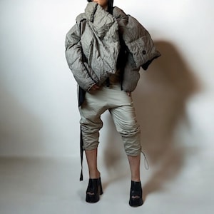 Handmade Beige Puffer Jacket: Oversized Windproof Winter Coat
