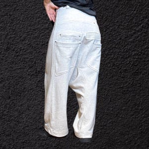 Beige Drop Crotch Cotton Pants | Deconstructed Oversized Trousers | Avant-Garde Asymmetric Streetwear | Handmade by Upside Down