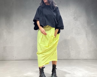 Ensemble jupe asymétrique fluo noir avant-gardiste, tenue longue déconstruite