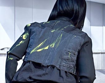 Handmade Cropped Denim Jacket: Deconstructed Cyberpunk Fashion