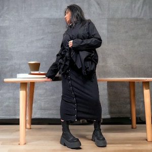Asymmetric Black Cotton Jacket – Deconstructed Handmade Avant-Garde Blazer