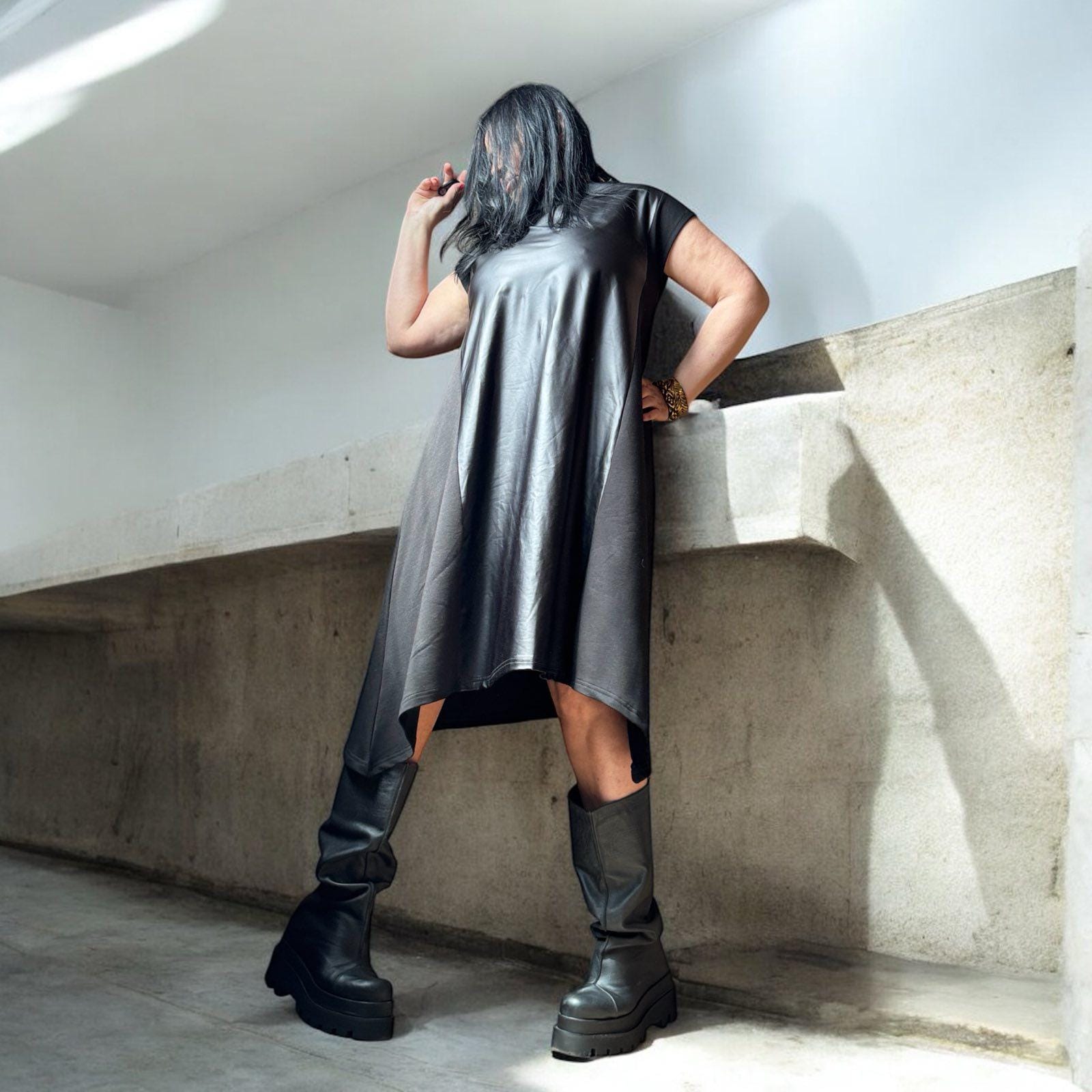 Faux Leather Turtleneck Dress - Etsy Faux Leather Turtleneck Dress - Etsy