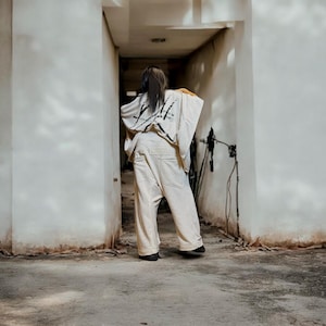 Oversized Hand-Painted Lounge Set with Drop Crotch Pants | Deconstructed Cotton Co-Ord Streetwear | Artistic Plus Size Outfit