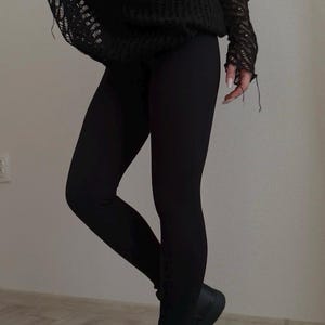 Black Avant-Garde Mesh Tunic Dress – Asymmetric Shoulder, Long Sleeve, Deconstructed Knit image 7