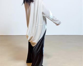 Oversized White Cotton Tunic: Avant Garde Asymmetrical Blouse
