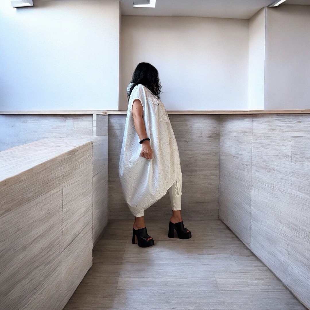 Asymmetrical Cotton Tunic: Avant Garde Sleeveless Oversized Shirt