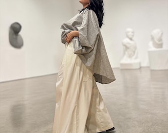 Avant Garde Linen Tunic, Oversized Gray Linen Top, Asymmetrical Deconstructed Shirt, Loose Minimalist Kaftan Plus Size