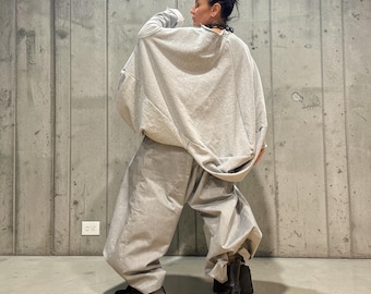 Avant Garde Gray Cotton Tunic: Deconstructed Artistic Loose Blouse