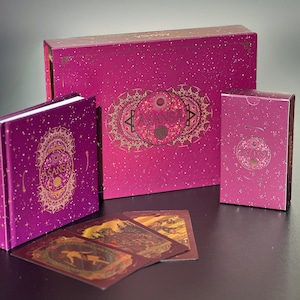 ĀŚANSĀ Tarot Deck, Gold Lila Rot, 78 Karten, ausführliches Buch auf deutsch, für Anfänger, Geschenk, Anleitung, Edel