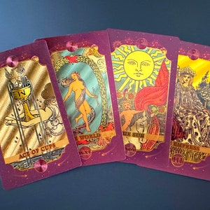 ĀŚANSĀ Tarot Deck, Gold Lila Rot, 78 Karten, für Anfänger, Geschenk, Edel