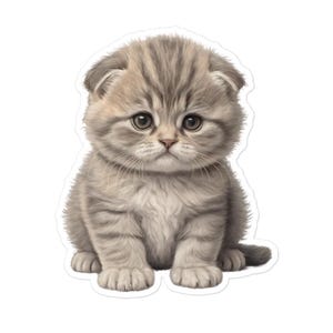 Scottish Fold kitten sticker, baby Scottish Fold kat digitale kunst laptop sticker, 5 inch bellenvrije grote vinylsticker