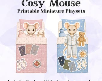 Cosy Mouse Printable Miniature Playset, PDF Miniature Playset, Printable Miniature Toy for Kids, Cute Mouse Paper Craft Miniature Printable