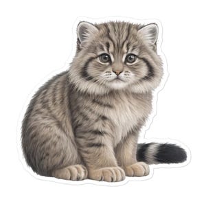 Pallas Cat kitten sticker, Baby Pallas Cat Manul Cat digitale kunst laptop sticker, 5 inch bellenvrije grote vinylsticker