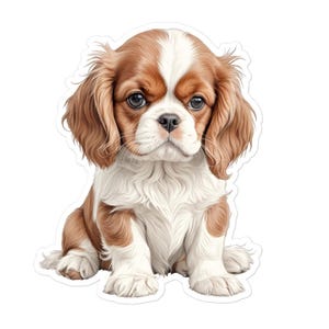 Pegatina de cachorro Cavalier King Charles Spaniel, calcomanía de arte digital para computadora portátil con perro Spaniel bebé, calcomanía de vinilo grande sin burbujas de 5 pulgadas