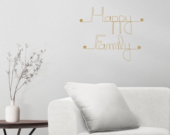 Gold Brass Wire Wall Decoration for the wall "Happy Family" to pin - Wall Jewelry