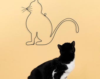 Draht-Wanddekoration - Sitzende Katzensilhouette - zum Anheften an die Wand - Wandschmuck