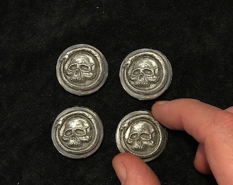 Ouroboros/Skull button set(4) antique pewter finish Thomas Kuntz