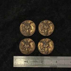 Baphomet Button set (4) brass oxide finish sculpted by Thomas kuntz