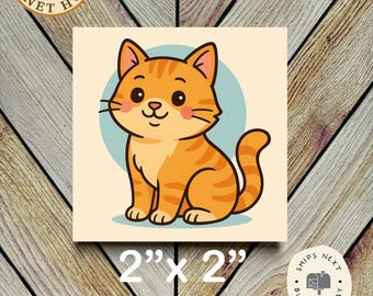 Orange Tabby Cat Magnet: Fridge Decor, 2x2"