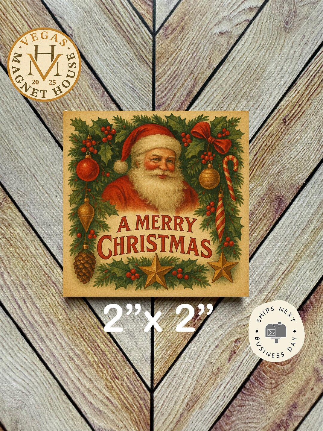 Santa Merry Christmas | Magnet: 2x2" Decorative Fridge Magnet - Etsy