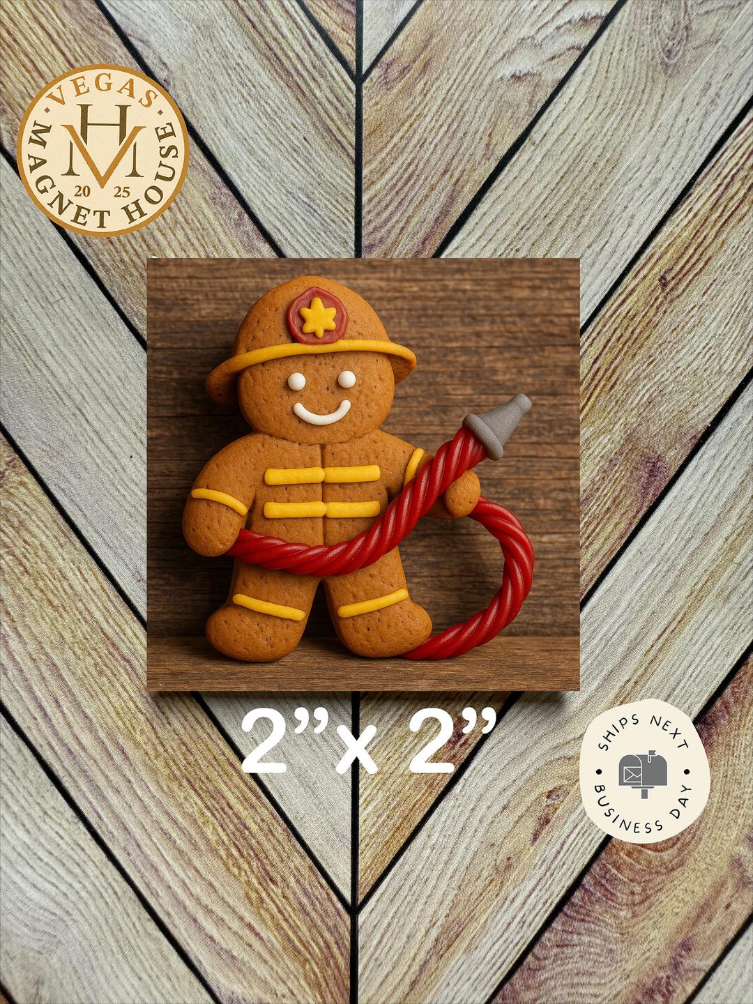 Gingerbread Fire Gingerbread Fireman Fridge Magnet (2x2